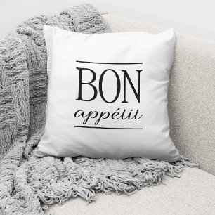 BON APPETIT Foodie Kitchen Typography Quote Throw Pillow