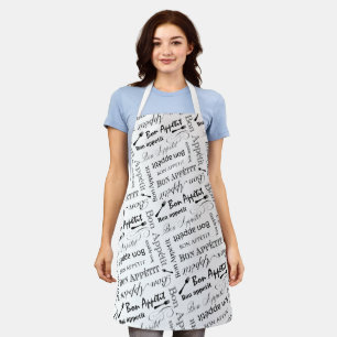 Bon Appetit French Chef Black and White Pattern Apron