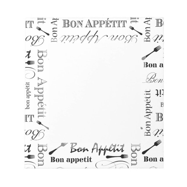 Bon Appetit Gourmet Chef Elegant Pattern Notepad (Front)