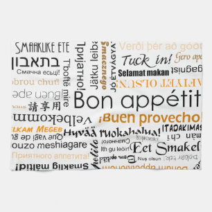 Bon appetit in other languages - orange kitchen towel