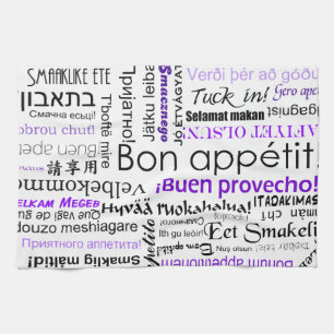 Bon appetit in other languages - purple kitchen towel