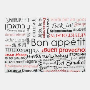 Bon appetit in other languages - red kitchen towel