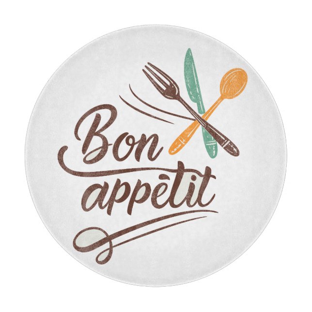 Bon Appétit Kitchen Decor Cutlery Illustration Cutting Board (Front)