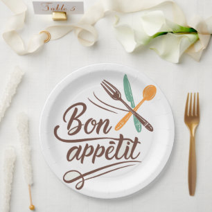 Bon Appétit Kitchen Decor Cutlery Illustration Paper Plate