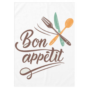 Bon Appétit Kitchen Decor Cutlery Illustration Tablecloth