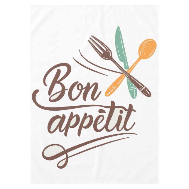 Bon Appétit Kitchen Decor Cutlery Illustration Tablecloth (Front)