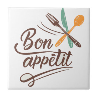 Bon Appétit Kitchen Decor Cutlery Illustration Tile