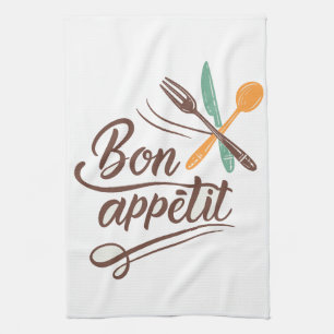 Bon Appétit Kitchen Decor Cutlery Illustration Towel
