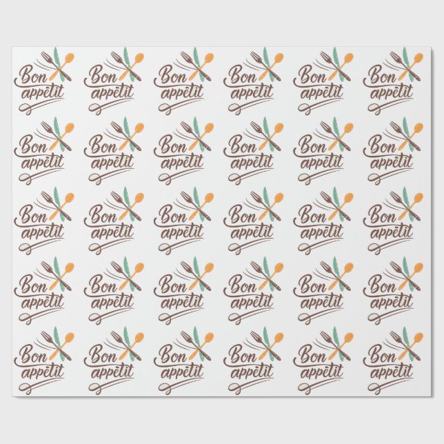 Bon Appétit Kitchen Decor Cutlery Illustration Wrapping Paper (Flat)