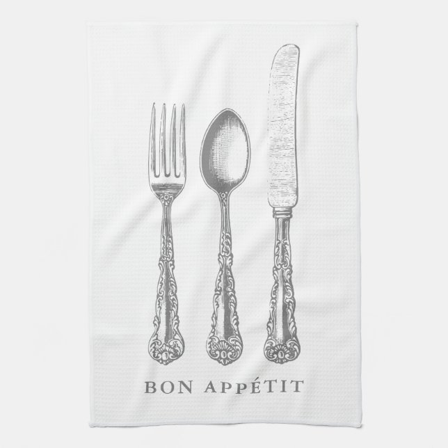 Bon appétit kitchen towel, fork, spoon, knife kitchen towel (Vertical)