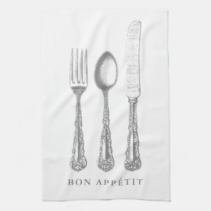 Bon appétit kitchen towel, fork, spoon, knife towel