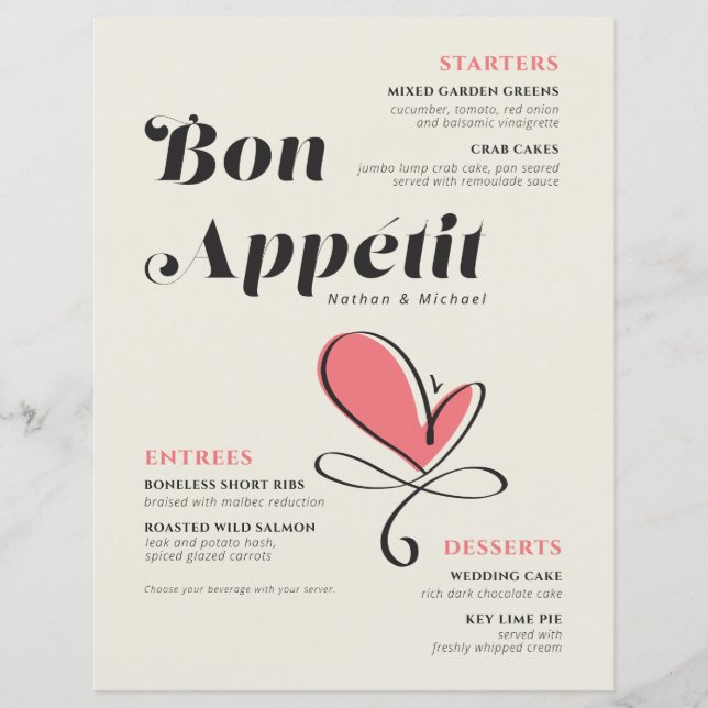 Bon Appetit Mariage Dîner Saumon papier (Devant)