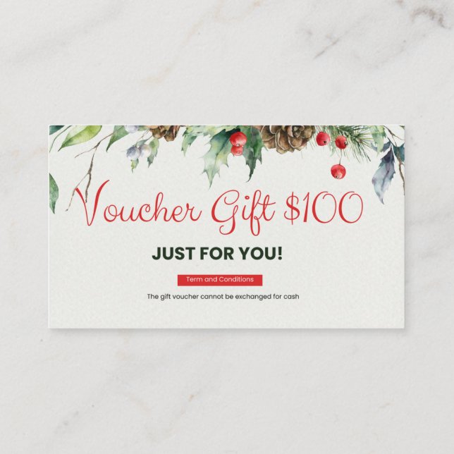 Bon carte de visite 100 $ (Dos)