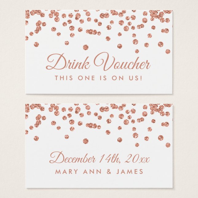 Bon de boisson Rose Gold Faux Parties scintillant  (Devant & derrière)