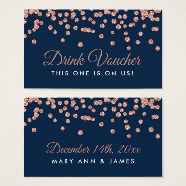 Bon de boisson Rose Gold Faux Parties scintillant  (Devant & derrière)