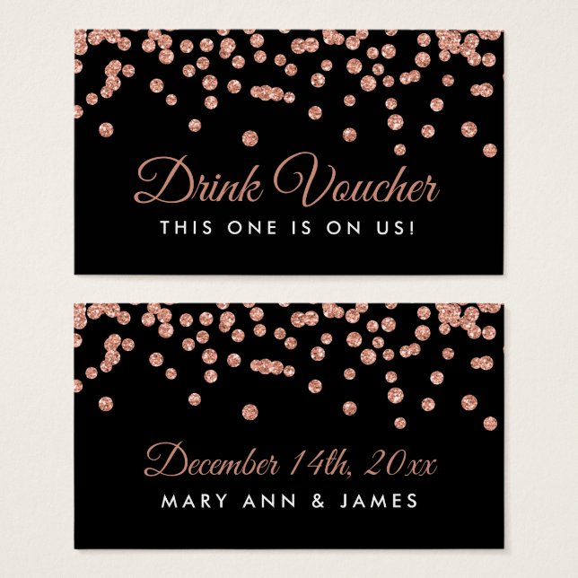 Bon de boisson Rose Gold Faux Parties scintillant  (Devant & derrière)