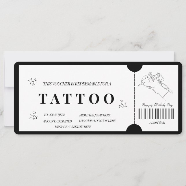 Bon de tatouage minimaliste audacieux  invitation (Devant)
