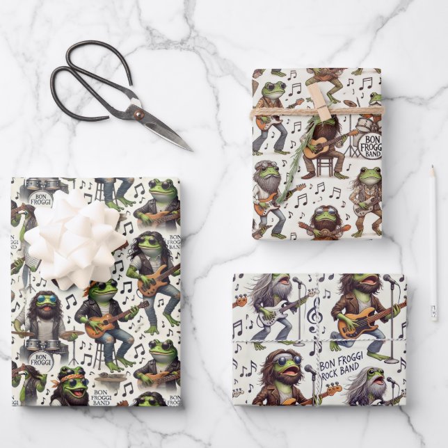 Bon Froggi Frog Rock Band Funny Gift Wrap Set (Front)