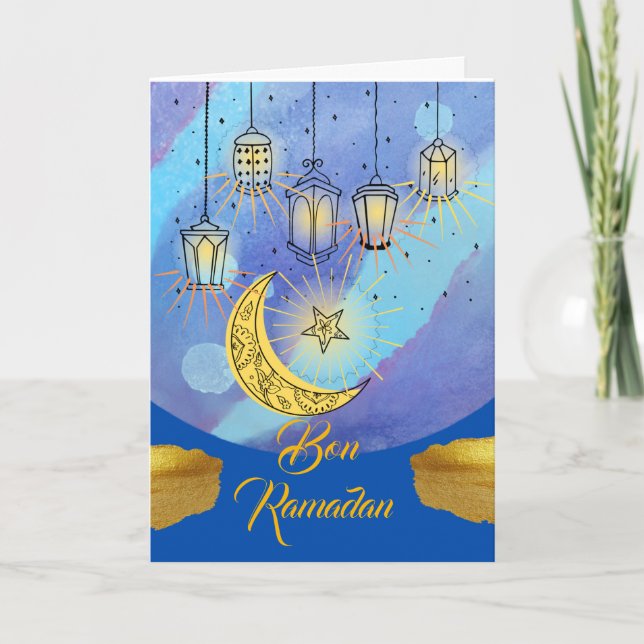 Bon Ramadan French Lanterns at Night Card (Front)