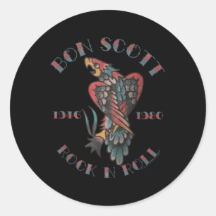 Bon Scott Rock N Roll Tattoo 1946-1980  Classic Round Sticker