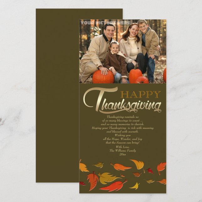 Bon thanksgiving. Chute du Carte photo Feuille (Devant / Derrière)
