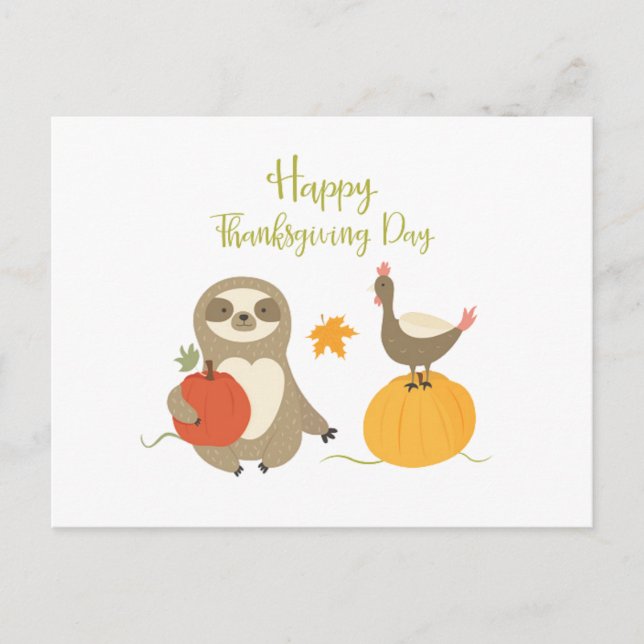 Bon thanksgiving Day Sloth avec carte postale dind (Devant)