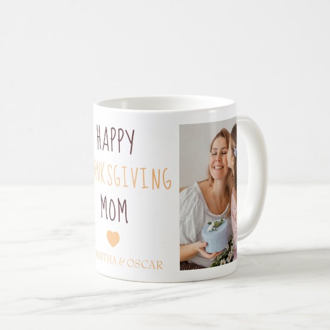 Bon thanksgiving Maman 2 Photos Carrés Café Mug (Devant droit)