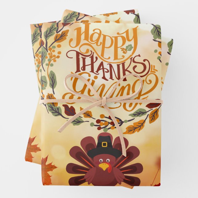 Bon thanksgiving mignonne Turquie et feuilles d'au (En situation)