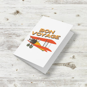 Bon Voyage Biplane Vintage Airplane Card