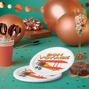 Bon Voyage Biplane Vintage Airplane Paper Plate
