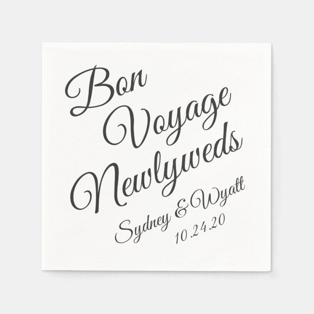 Bon Voyage Black n White Personalized Party Napkin (Front)