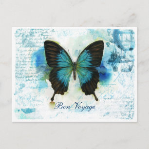 Bon Voyage Blue Butterfly VictorianTravel Postcard