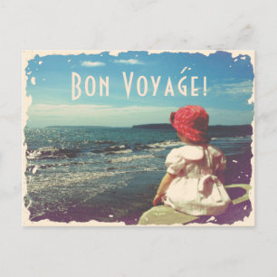 Bon Voyage Carte Vintage avec une fille et la mer