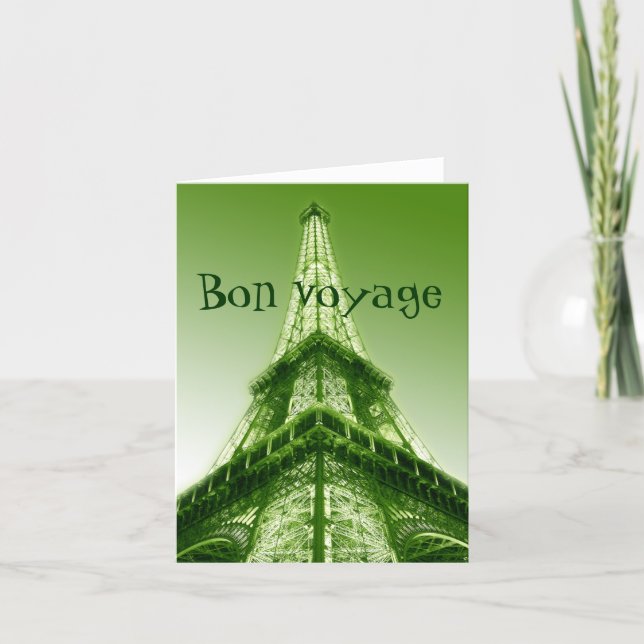 Bon voyage Eiffel Tower Good Trip Card Green (Front)