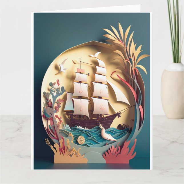 Bon voyage et Carte de remerciements, thème navire (Devant)