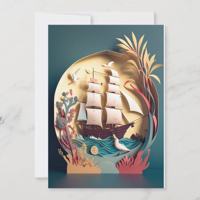 Bon voyage et Carte de remerciements, thème navire (Devant)