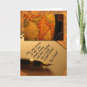 Bon Voyage Globe and Caligraphy Pen with Letter Card