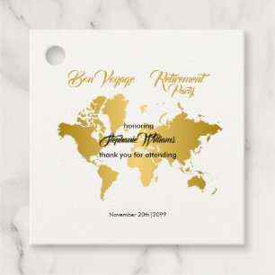 Bon Voyage Golden Border Worldmap Retirement Party Favour Tags
