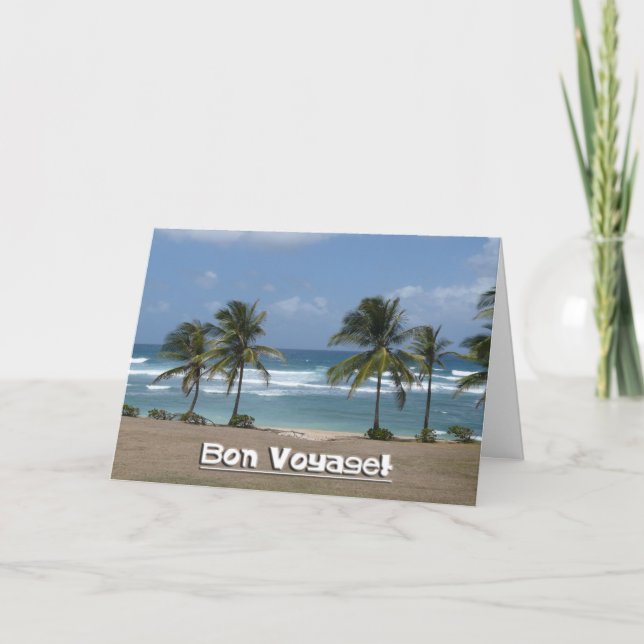 Bon Voyage!-Palm Trees and Ocean Holiday Card (Front)