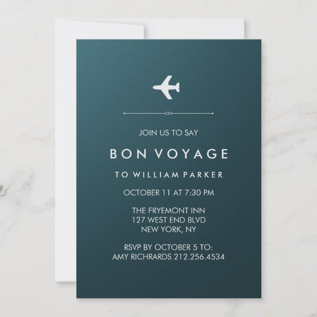 Bon Voyage Party with Airplane in Blue and Silver Invitation (Front)