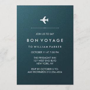Bon Voyage Party with Airplane in Blue and Silver Invitation