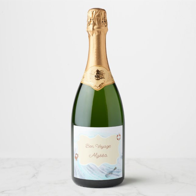 Bon Voyage Personalized with Name Ocean Theme Sparkling Wine Label (Front)