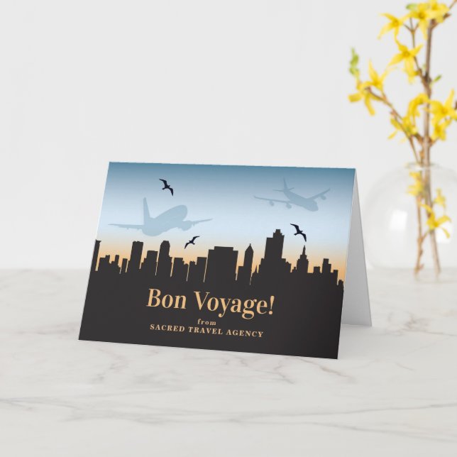 Bon Voyage Travel Agency Business Skyline Card (Yellow Flower)