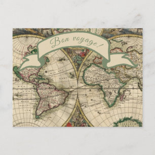 Bon voyage! Vintage World Map Postcard