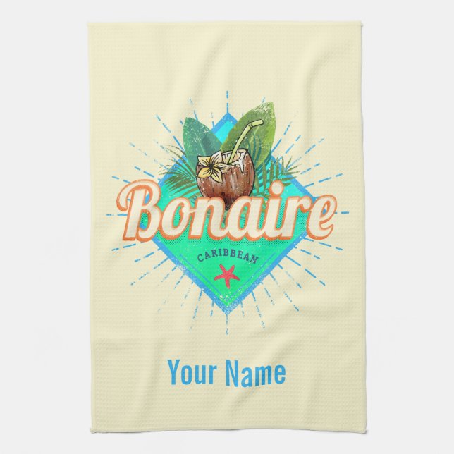 Bonaire Caribbean retro vacation vintage island Kitchen Towel (Vertical)