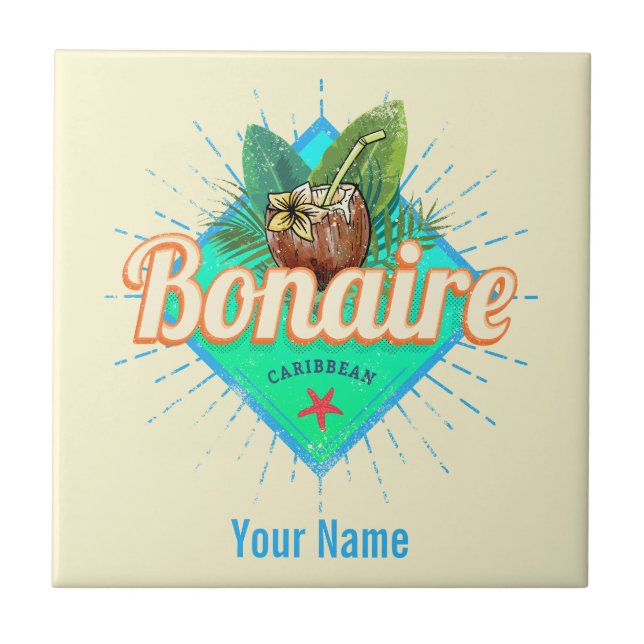 Bonaire Caribbean retro vacation vintage island Tile (Front)