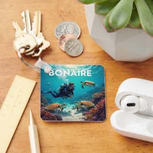 Bonaire diver snorkelling with turtles keychain