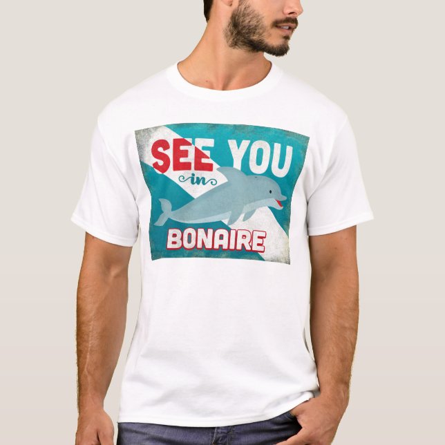 Bonaire Dolphin - Retro Vintage Travel T-Shirt (Front)