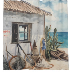Bonaire fish shack shower curtain