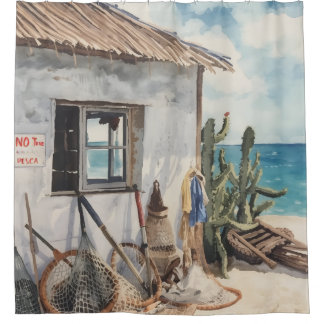 Bonaire fish shack shower curtain